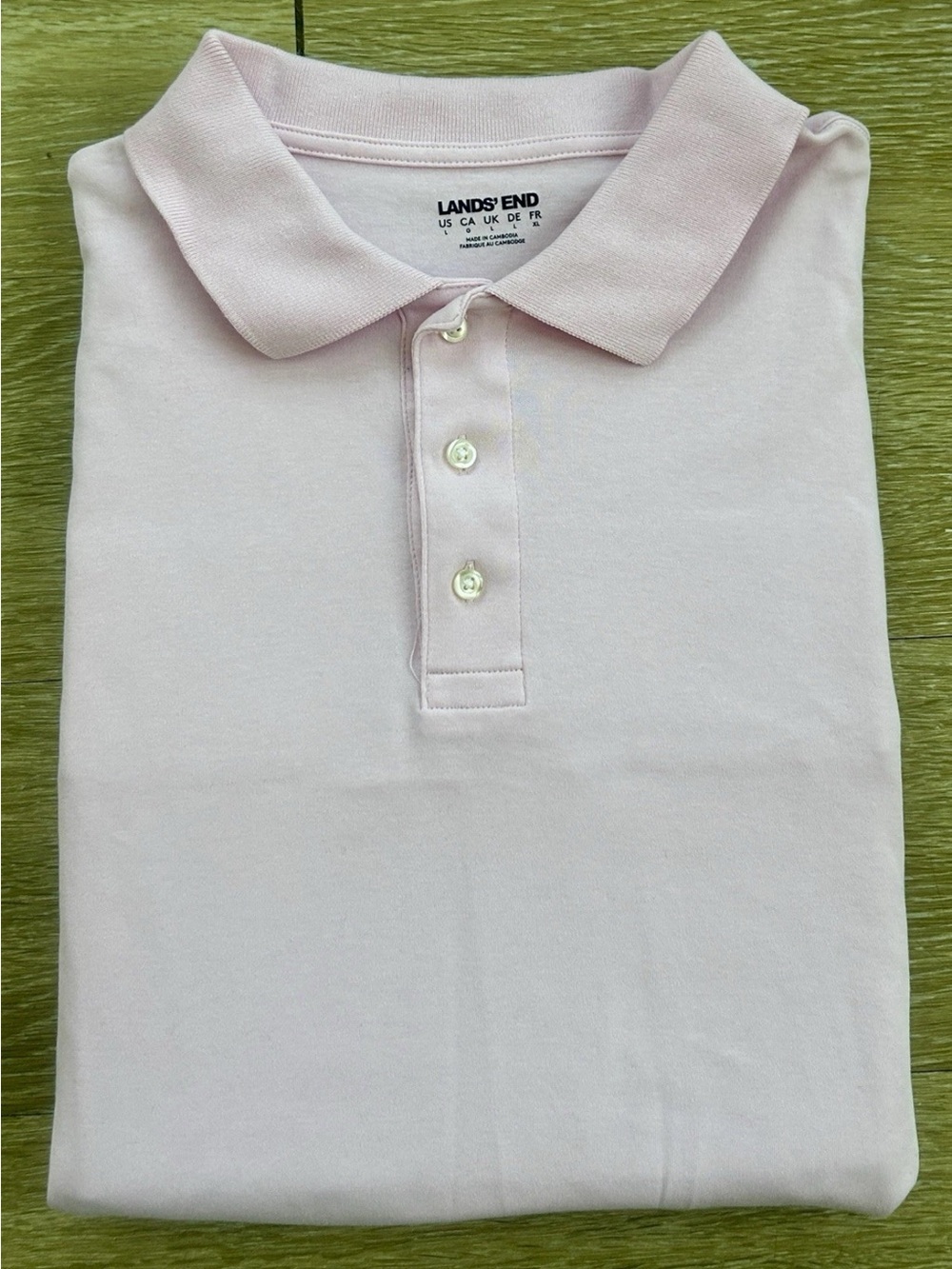 Lands’ End Men’s Polo Shirt Large Light Pink 100% Cotton Short Sleeve